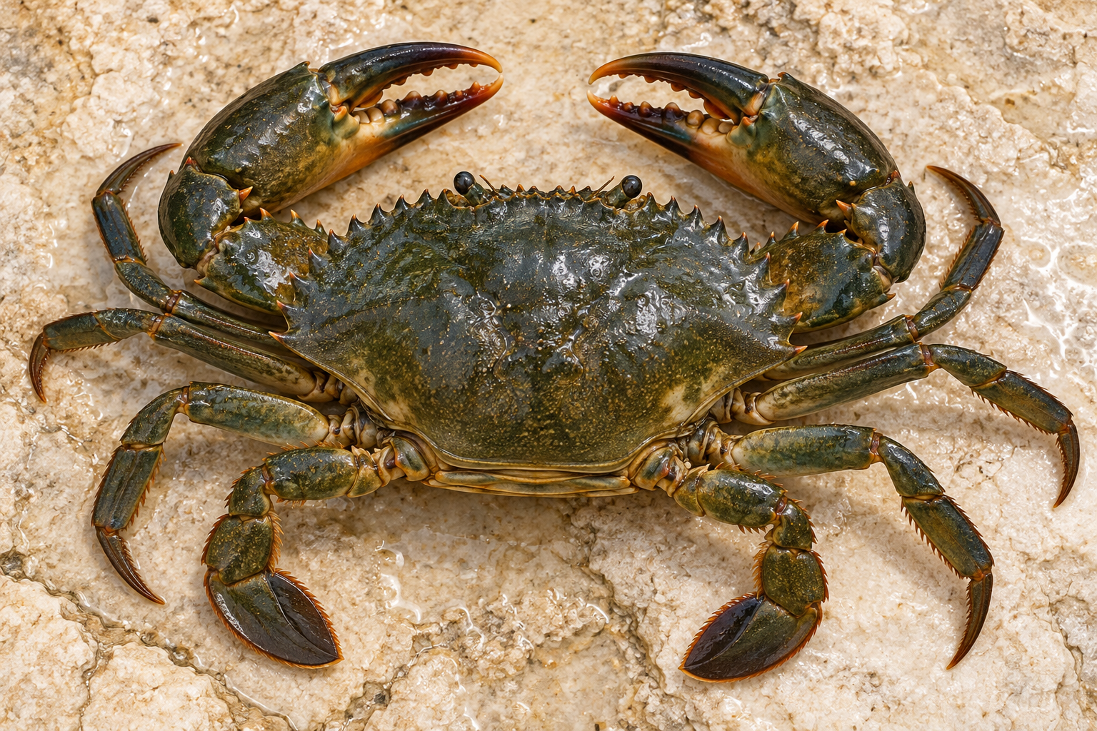 Illustration: Live mud crab, seen from above